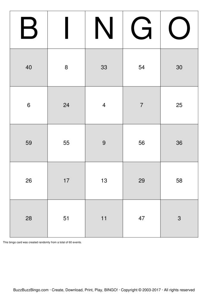 Numbers 1-60 Bingo Cards to Download, Print and Customize!