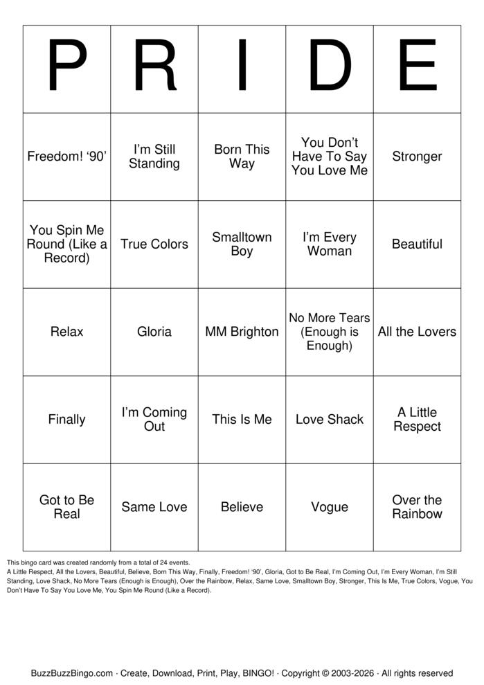 Download Free Pride Bingo Cards Download Free Pride Bingo Cards