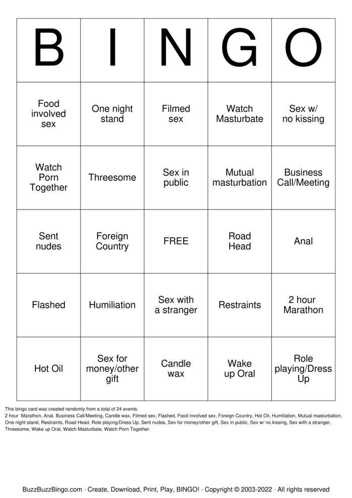 Download Free Sex Act Bingo Bingo Cards