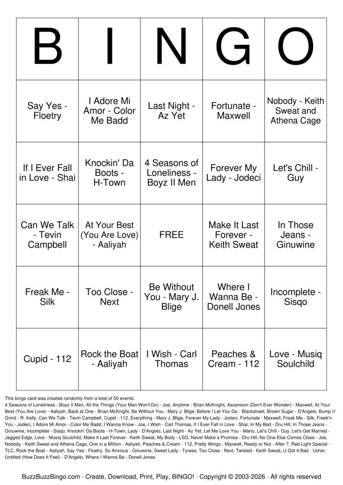 Download Free Slow Jams Top 50 Bingo Cards Download Free Slow Jams Top 50 Bingo Cards