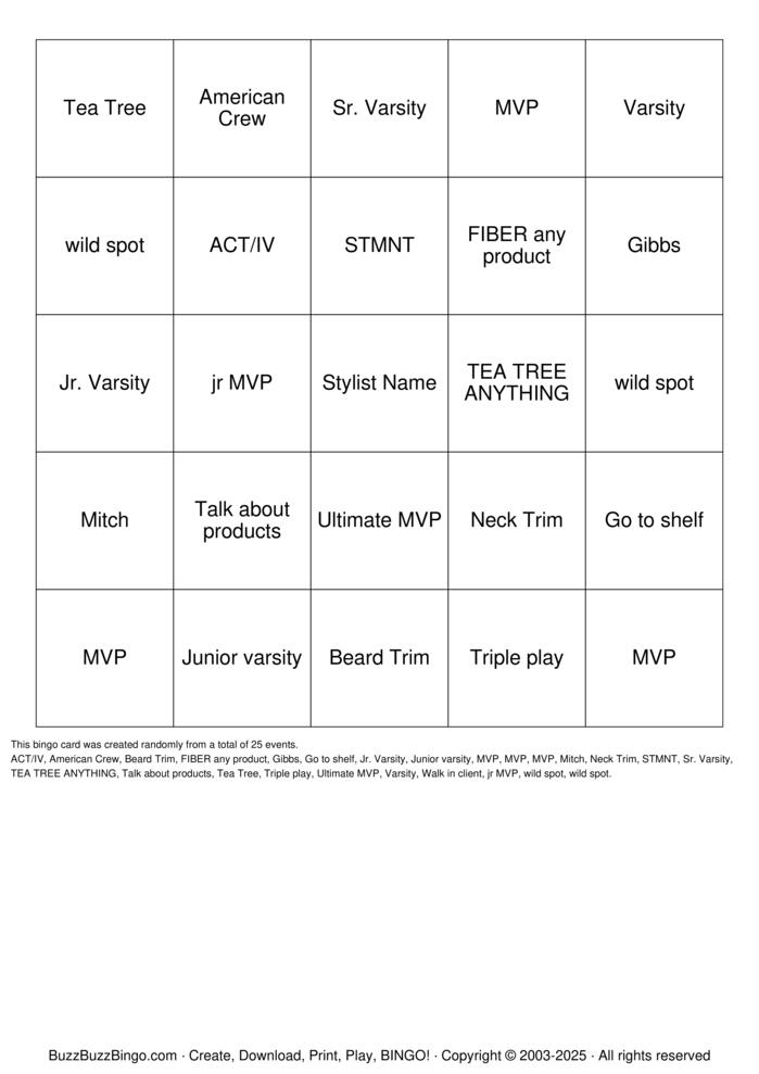 Download Free Sport Clips Bingo Cards