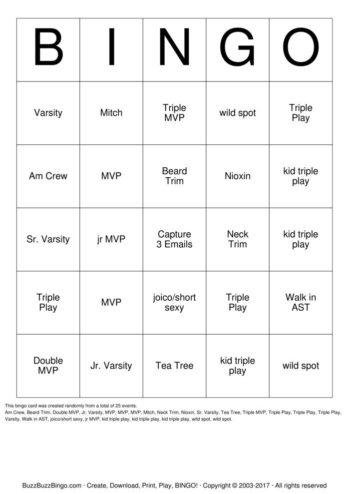 Sport Clips Bingo Cards to Download, Print and Customize!