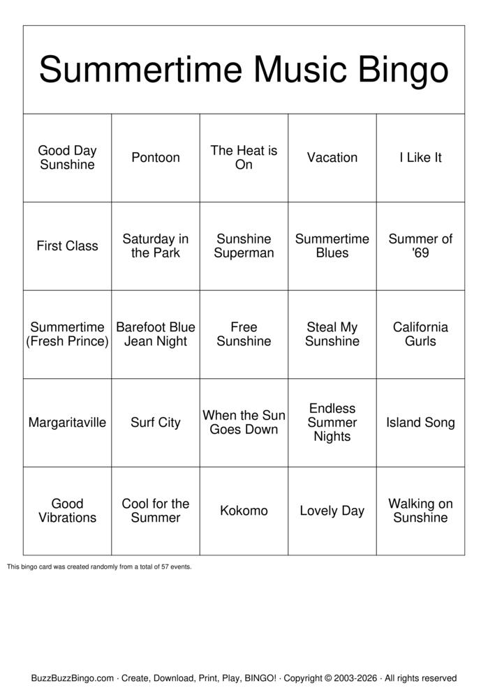 Download Free Summertime Bingo Bingo Cards Download Free Summertime Bingo Bingo Cards