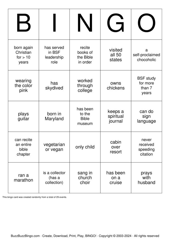 Download Free WOMEN'S MINISTRY BINGO Bingo Cards