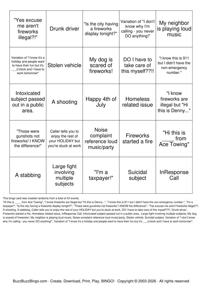 Download Free 4th of July 911 BINGO Bingo Cards Download Free 4th of July 911 BINGO Bingo Cards