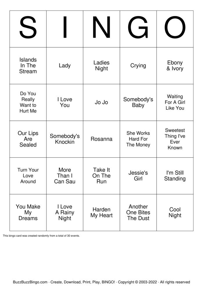 80's A Bingo Cards to Download, Print and Customize!