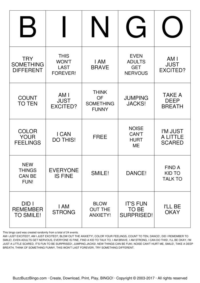 Download Free ANXIETY BINGO Bingo Cards