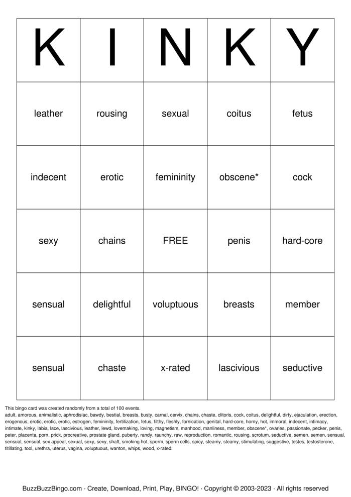 Download Free Adult Bingo Cards