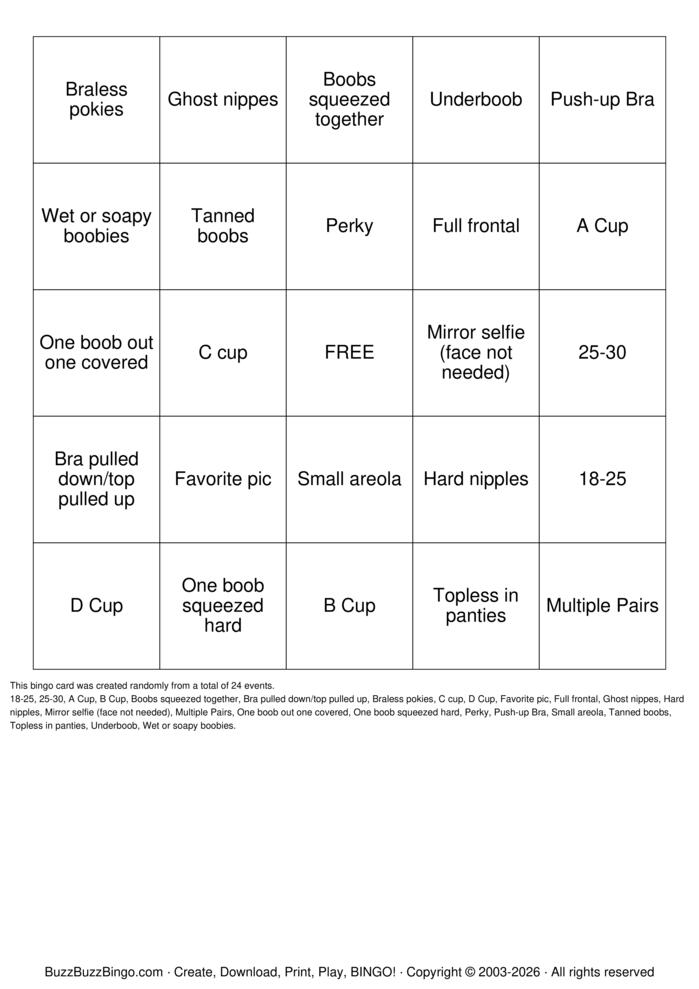 Download Free Boobs Bingo Cards