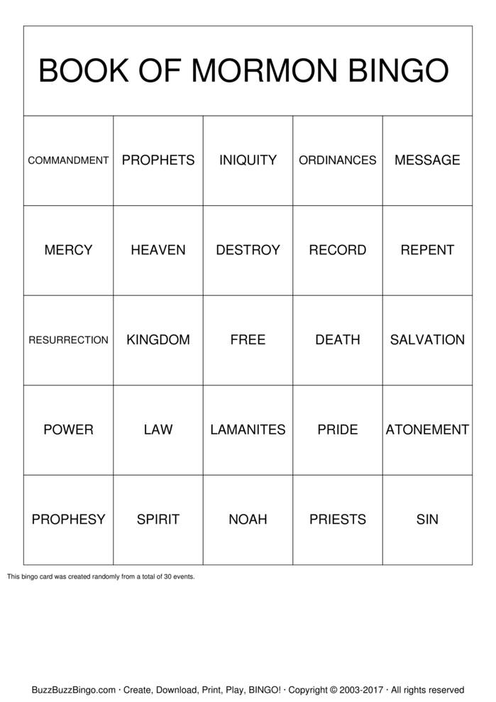 Download Free Book of Mormon Bingo Cards