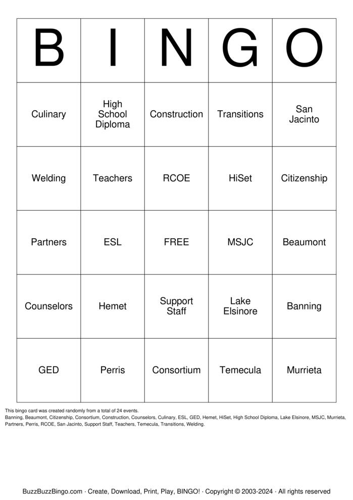 Download Free Custom Bingo Cards