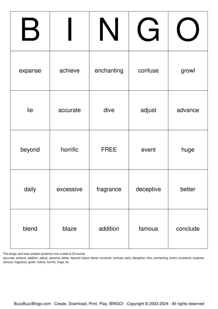 Download Free Custom Bingo Cards