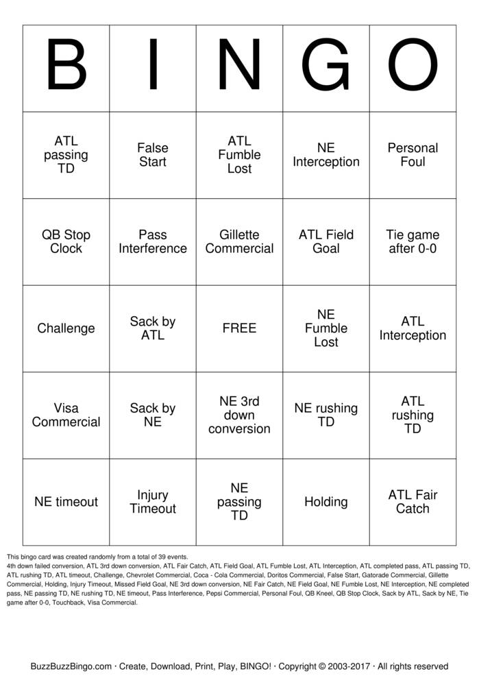 Download Free Football Bingo Cards Download Free Football Bingo Cards