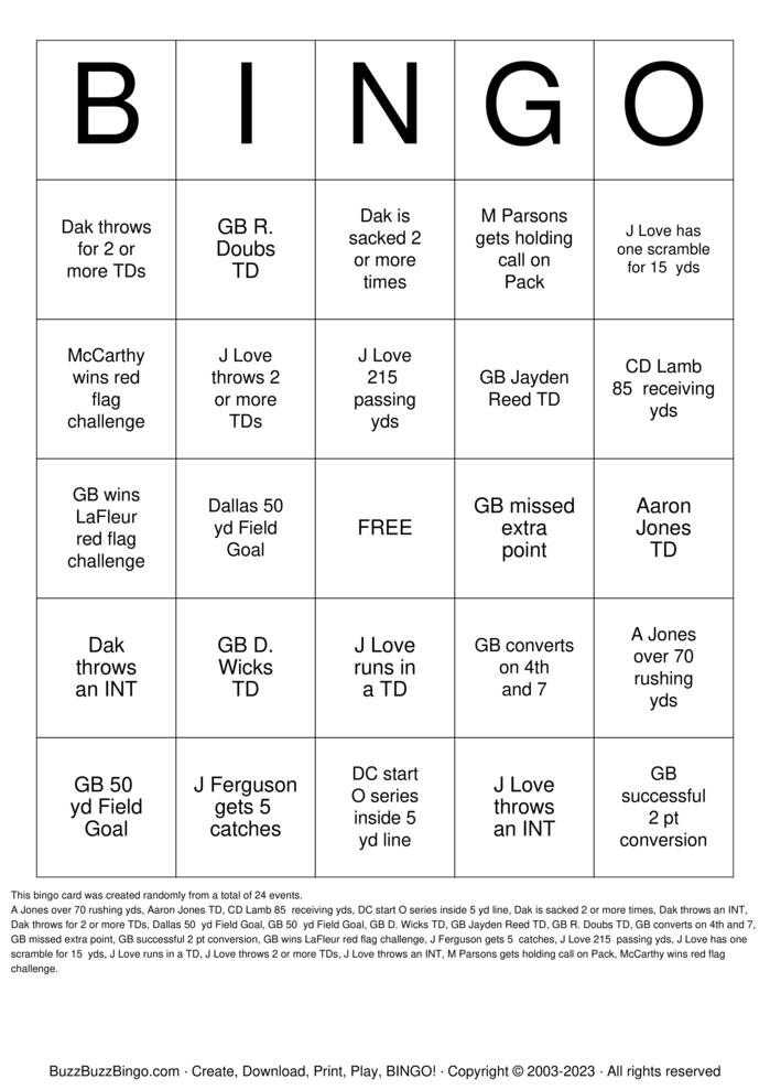 Download Free Football Team Names Bingo Cards