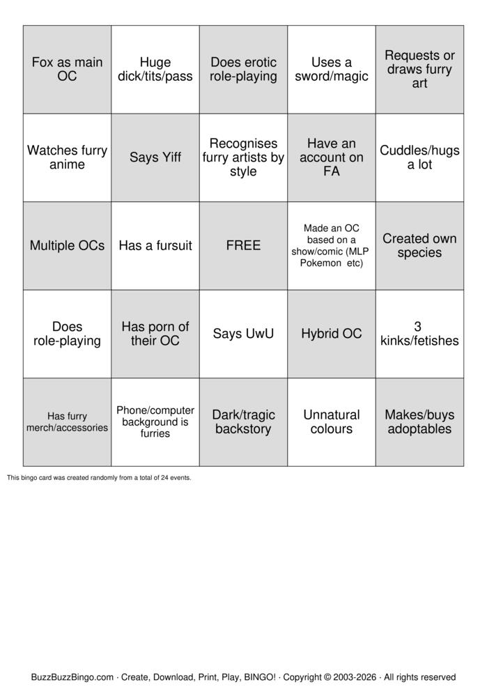 Download Free Furry Bingo Bingo Cards