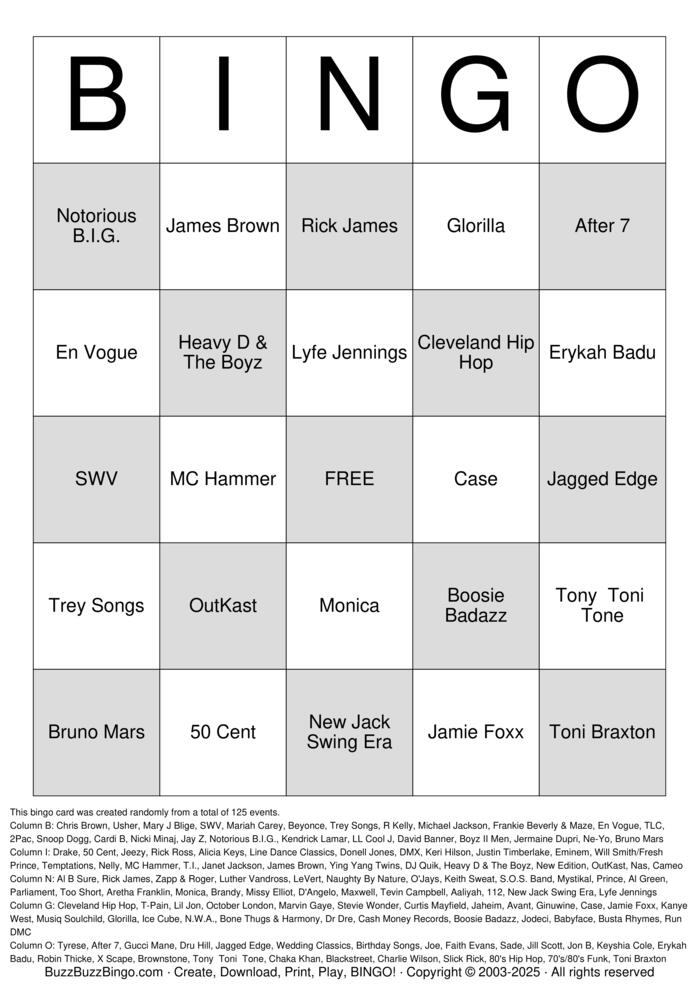 Download Free Hip-Hop Classics Bingo Cards