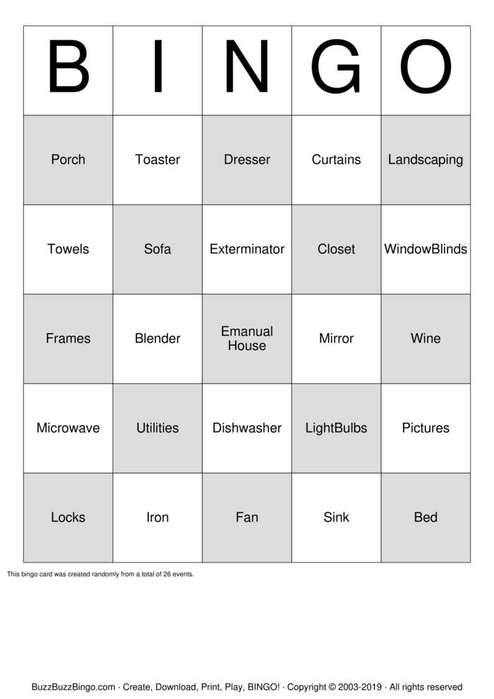 House Warming Party Bingo Cards to Download, Print and Customize!