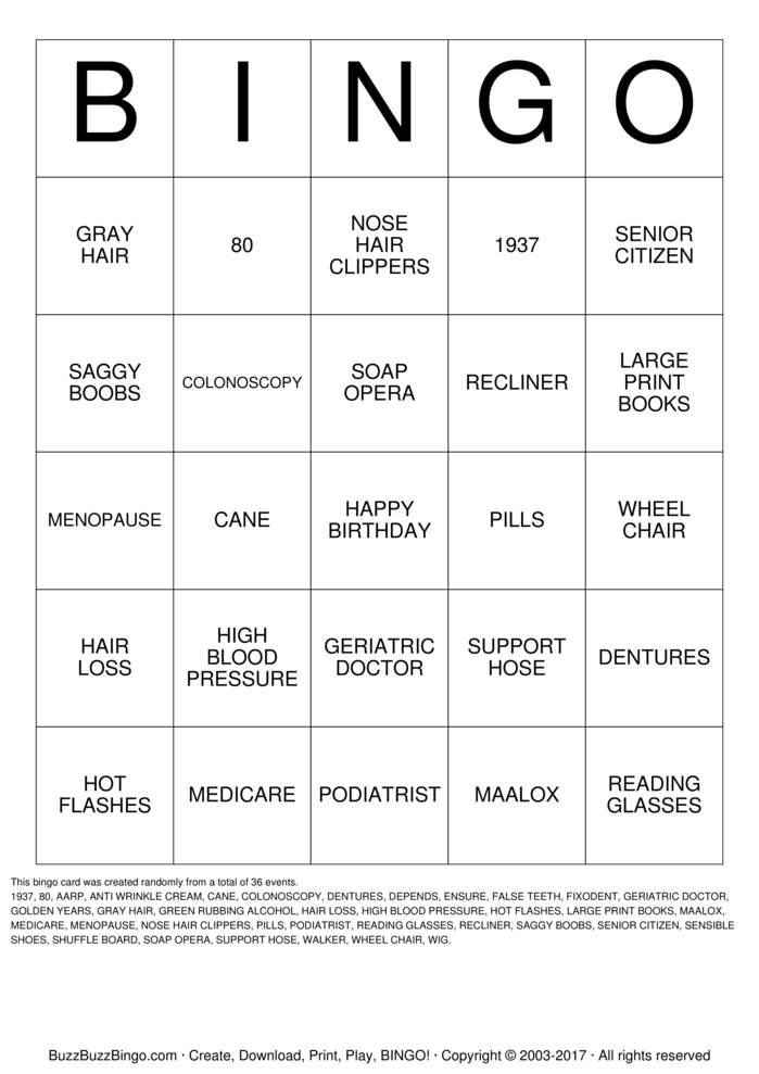 Download Free JULIETTE'S 80TH BIRTHDAY Bingo Cards