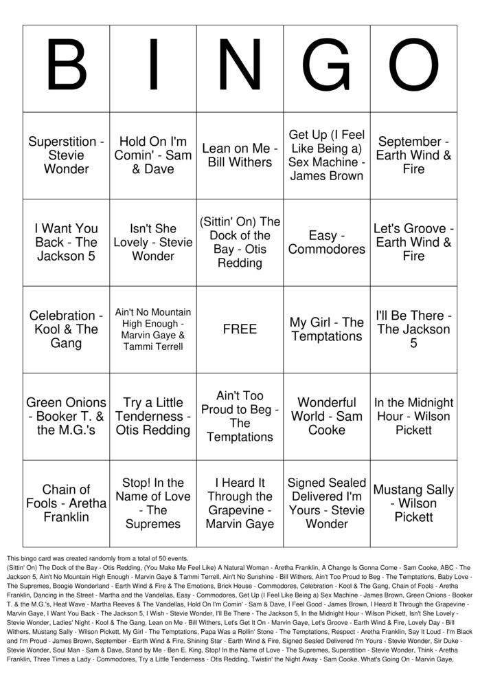 Download Free Juneteenth Soul & R&B Classics Top 50 Bingo Cards