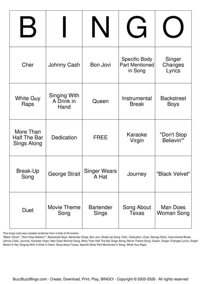 Download Free KARAOKE Bingo Cards