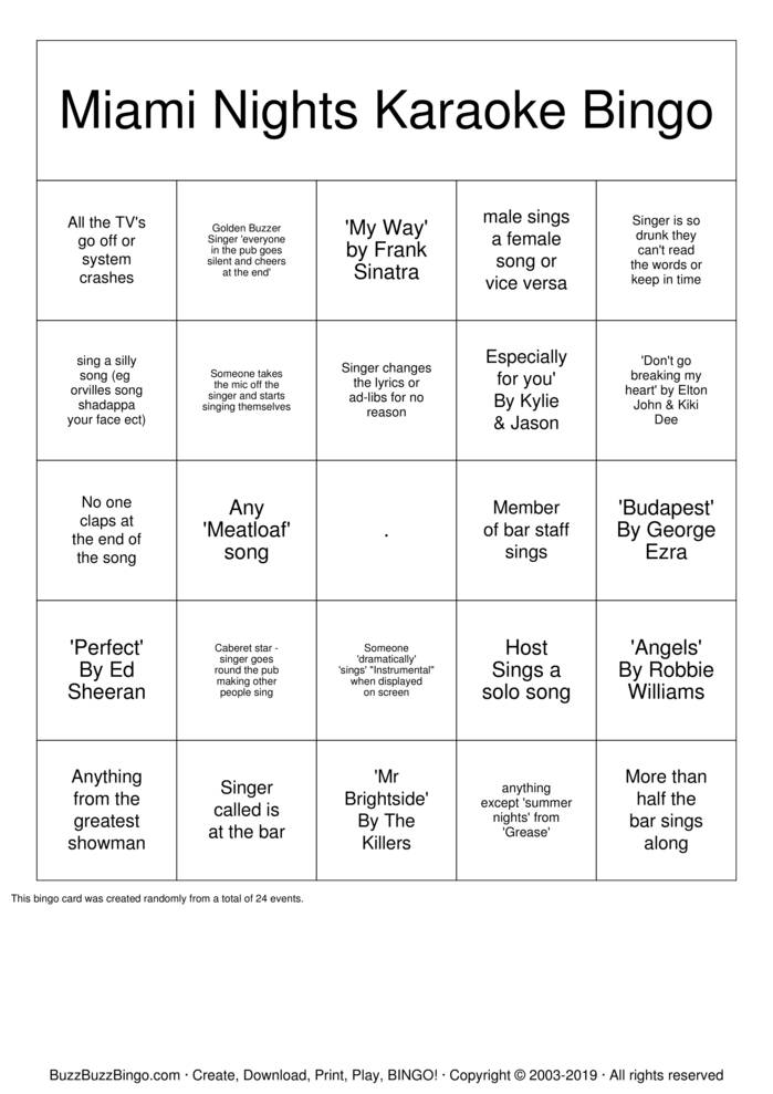 Download Free KARAOKE Bingo Cards