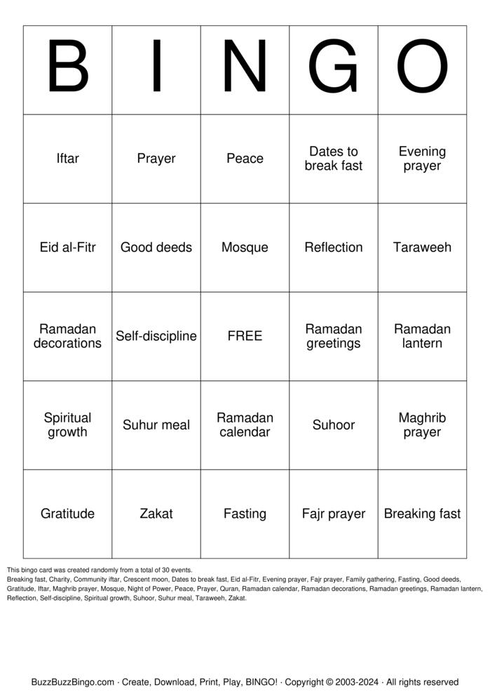 Download Free Ramadan Bingo Cards