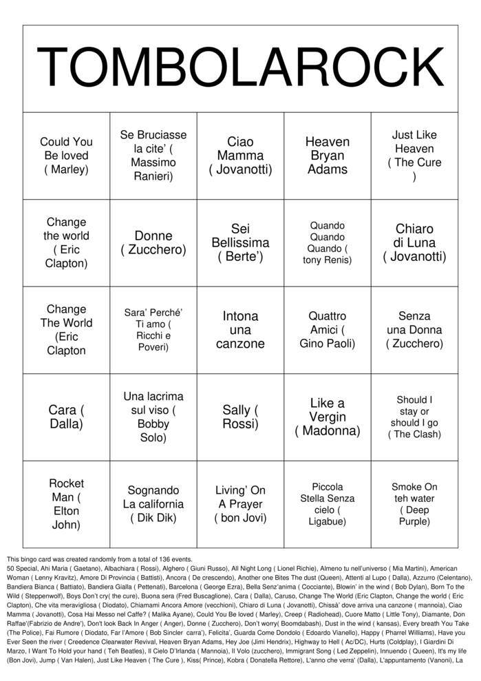 Download Free Rock 'N' Roll Bingo Cards