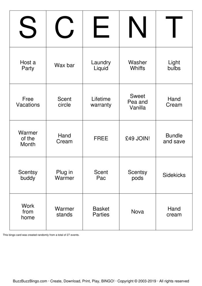 Scentsy Bingo Cards to Download, Print and Customize!