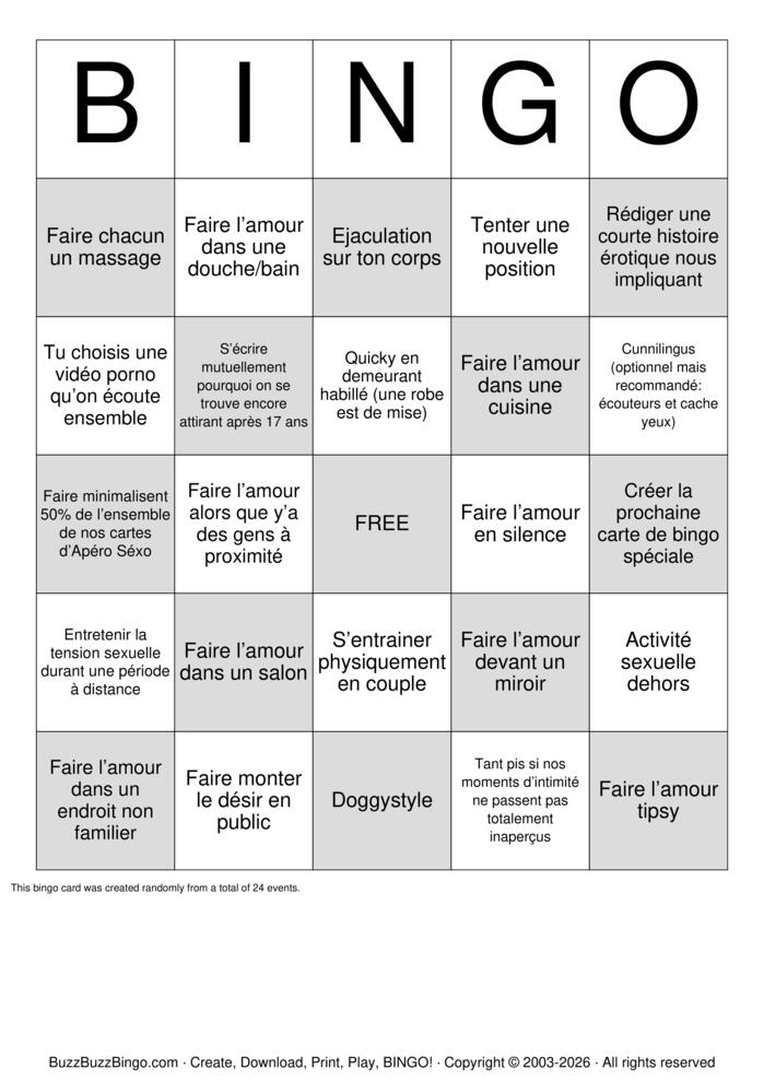 Download Free Sex Act Bingo Bingo Cards