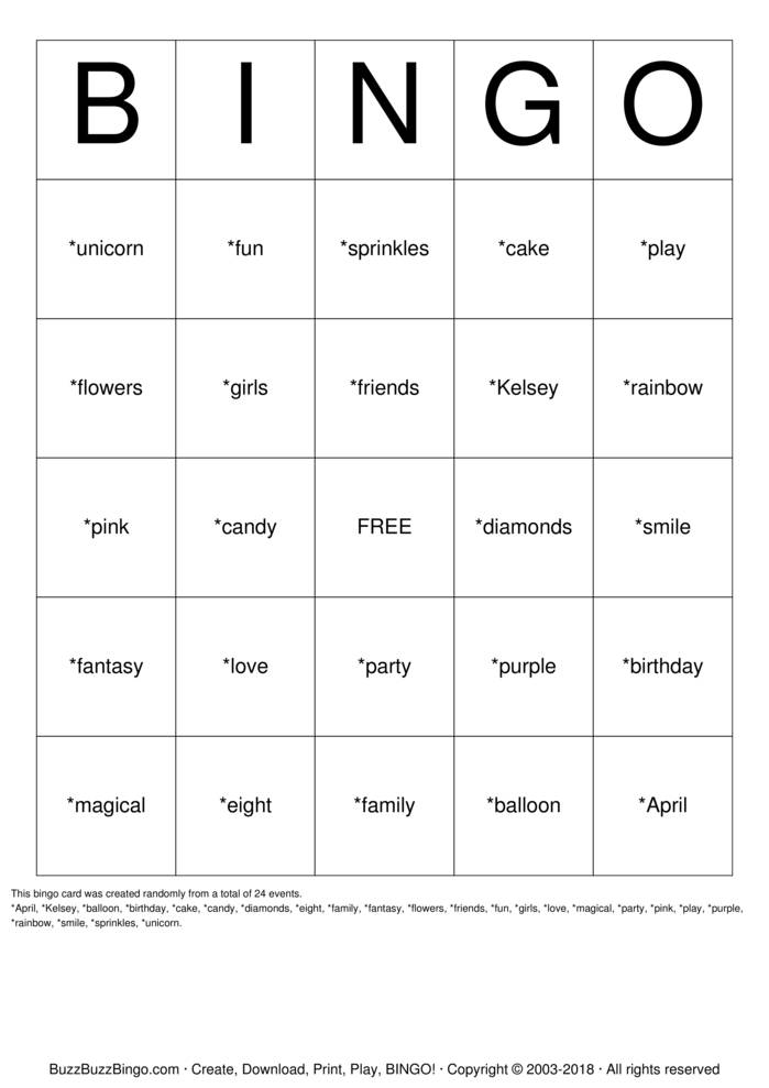 Download Free Unicorn Fun Bingo Cards Download Free Unicorn Fun Bingo Cards