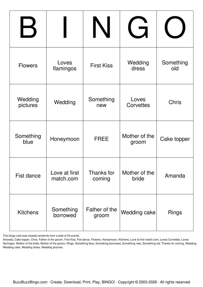 Download Free Wedding Bingo Cards