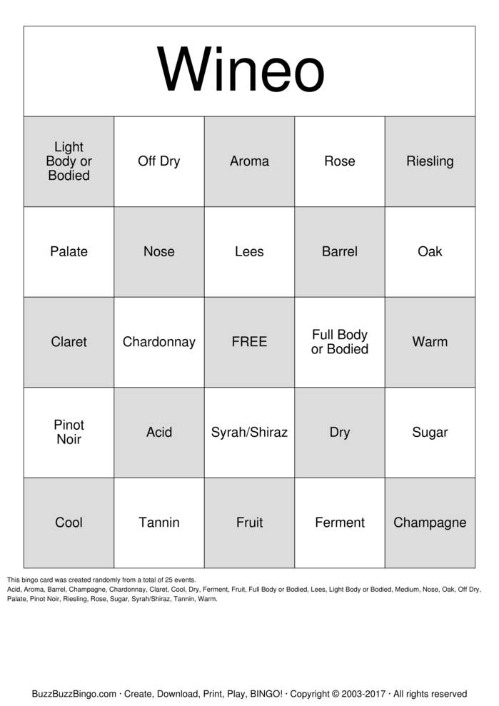 Download Free Wine-O Bingo Cards Download Free Wine-O Bingo Cards