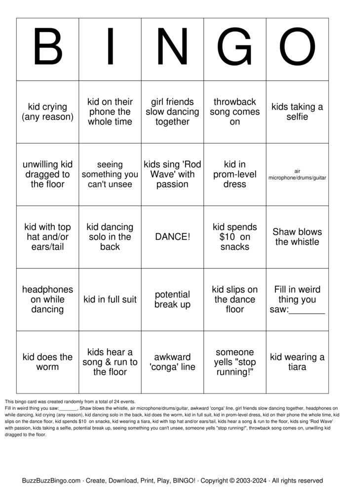 Download Free Winter Wonderland Dance Bingo Cards
