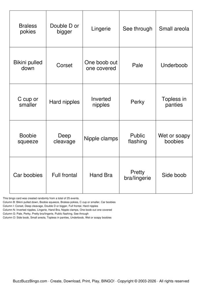 Download Free Boobs Bingo Cards