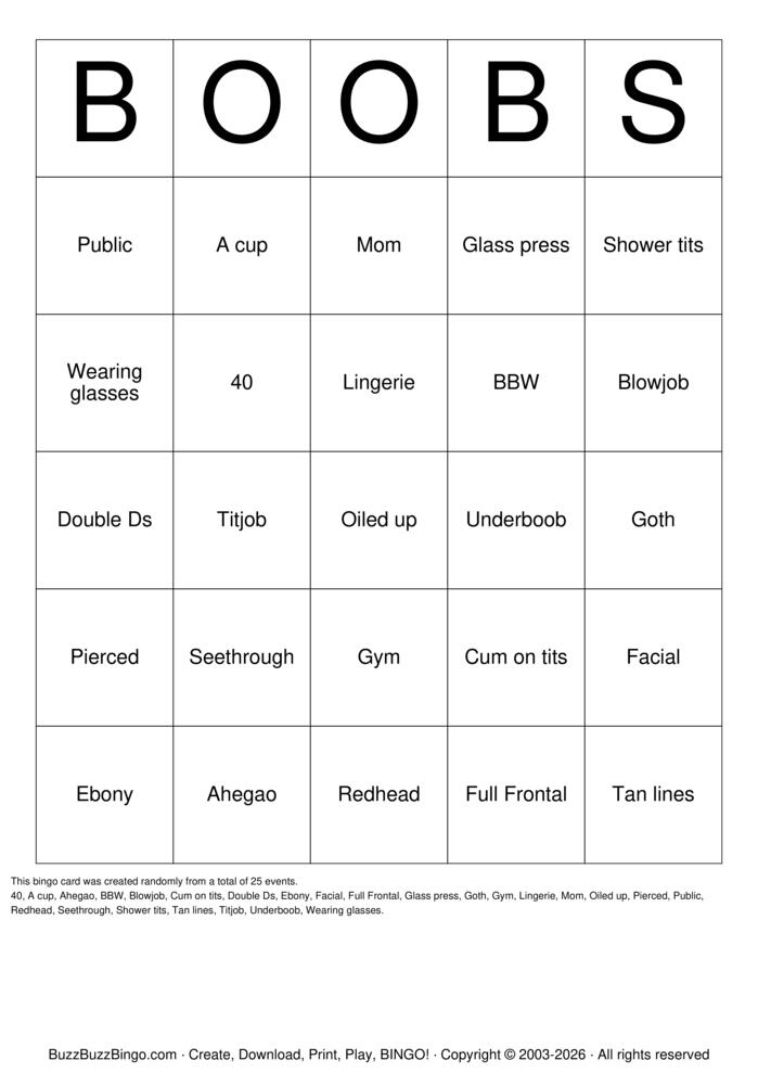 Download Free Boobs Bingo Cards