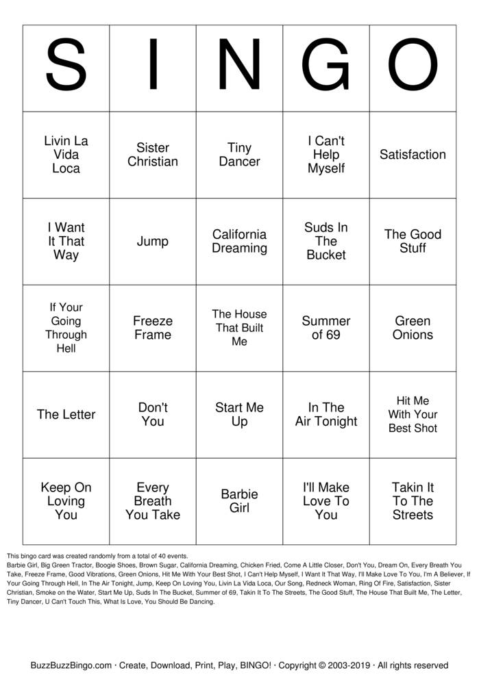 Download Free Custom Bingo Cards