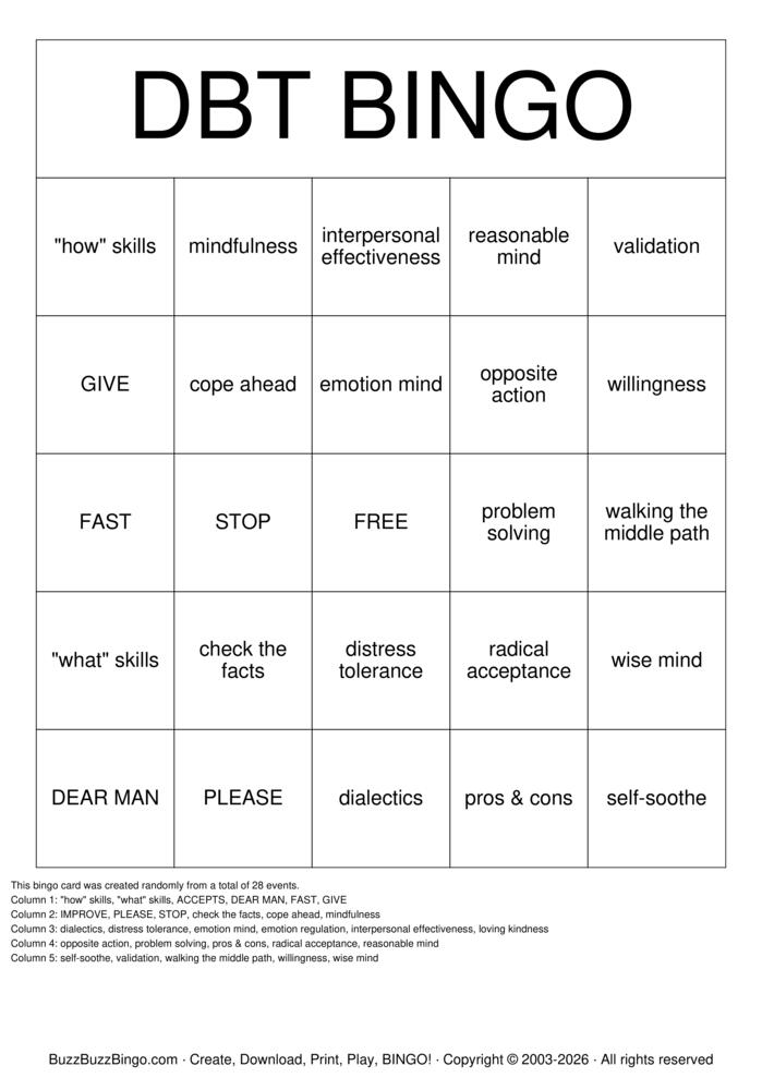 Download Free DBT Bingo Cards
