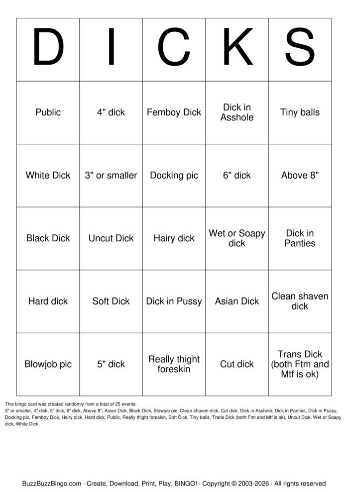 Download Free Dicks Bingo Cards