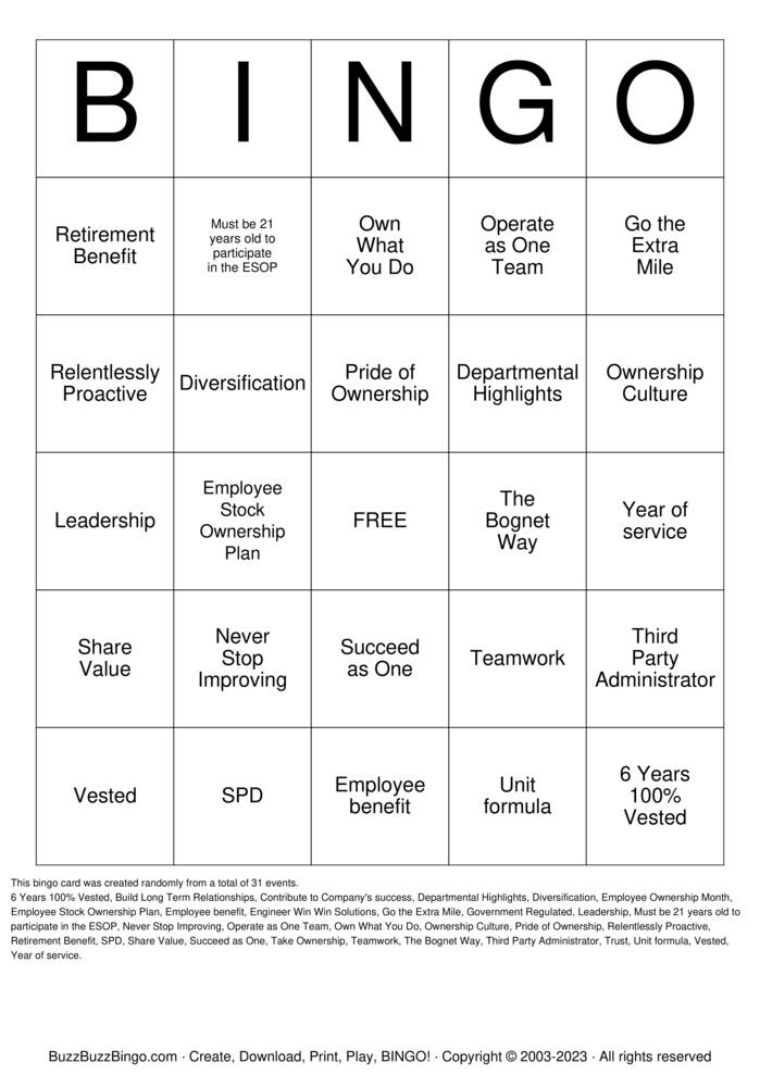 Download Free ESOP Bingo Cards