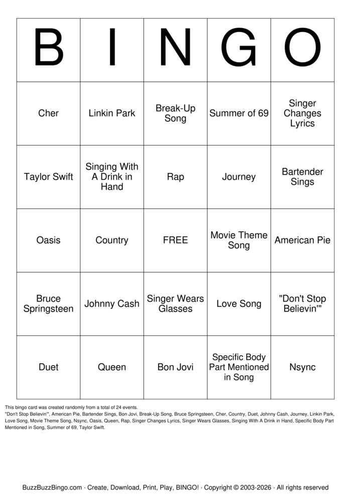 Download Free KARAOKE Bingo Cards Download Free KARAOKE Bingo Cards