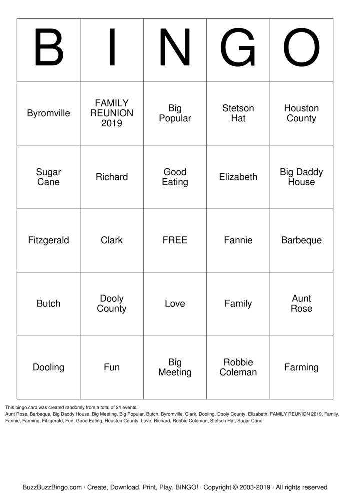 Download Free Lawrence Family Reunion Bingo Cards Download Free Lawrence Family Reunion Bingo Cards