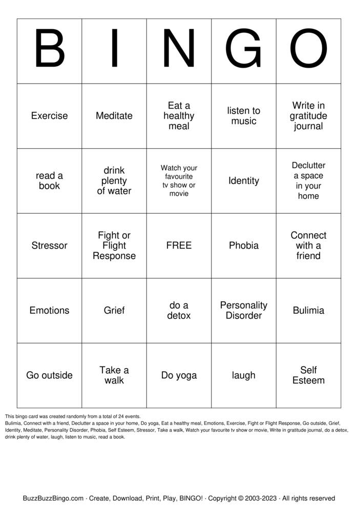 Mental Health Bingo Cards to Download, Print and Customize!
