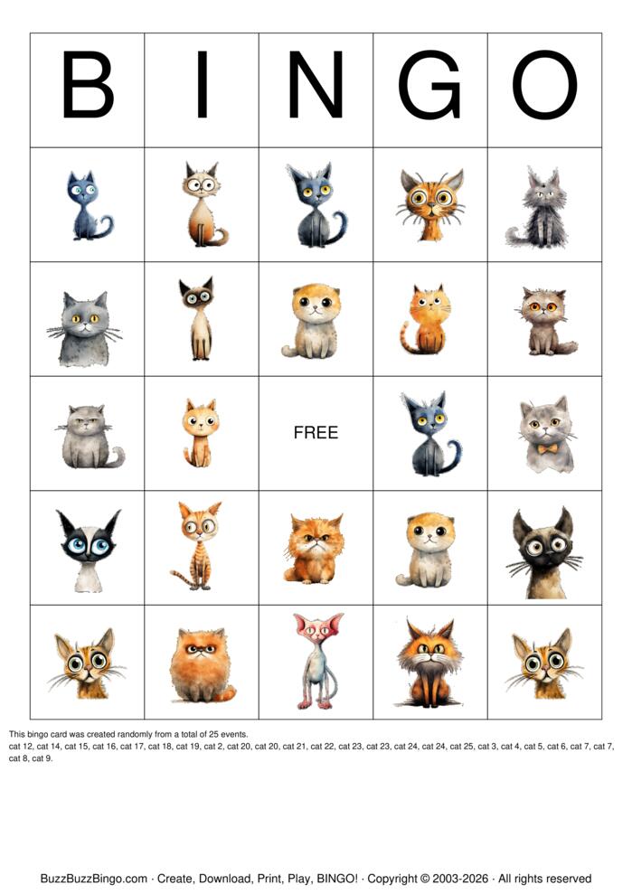 Download Free Quirky Cat Images Bingo Cards