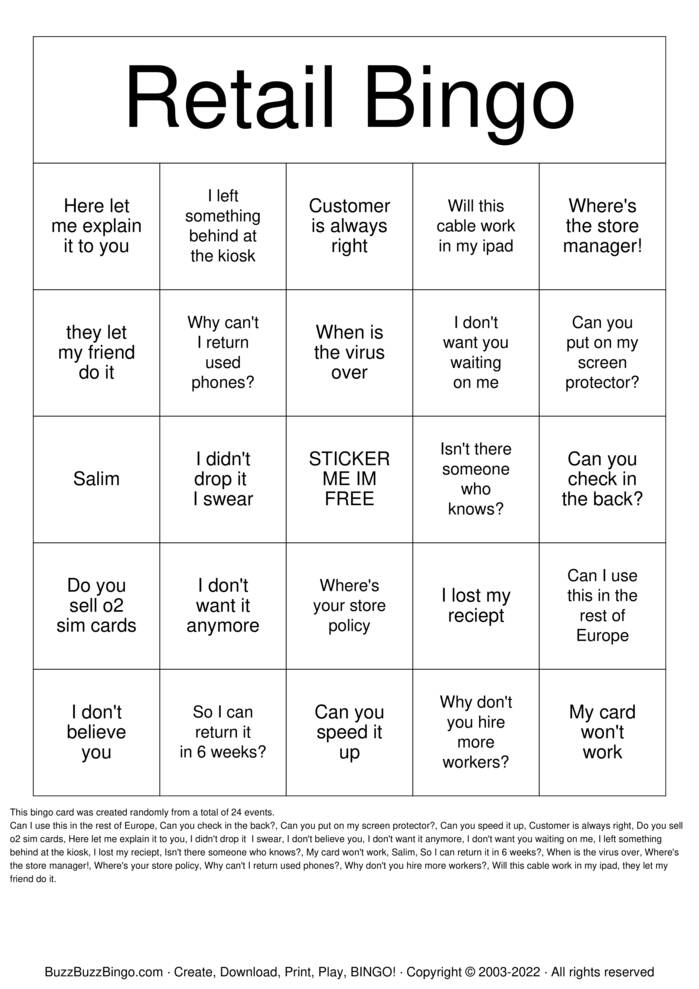 Download Free Retail Bingo Bingo Cards Download Free Retail Bingo Bingo Cards