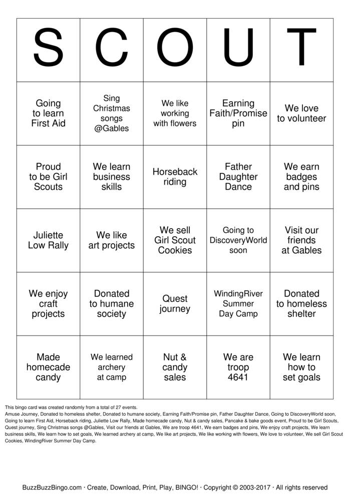 Download Free SCOUT Bingo Cards Download Free SCOUT Bingo Cards