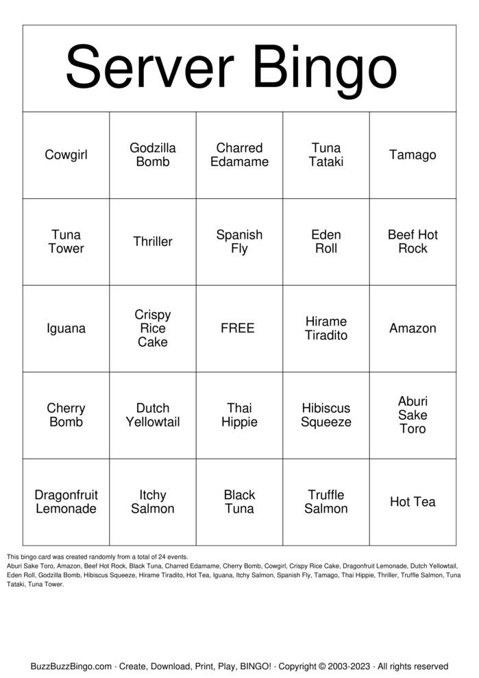 SERVER BINGO Bingo Cards to Download, Print and Customize!