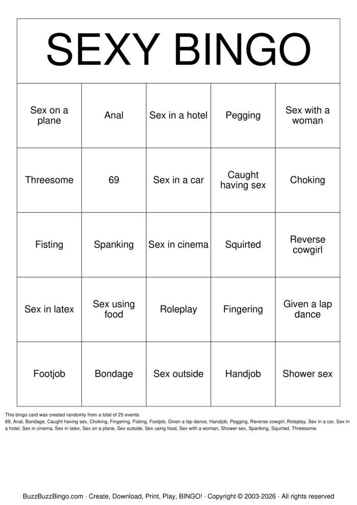 Download Free SEXY BINGO Bingo Cards