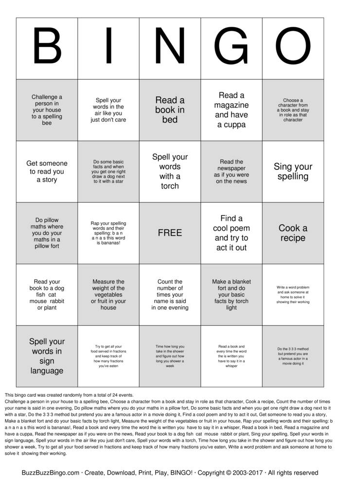 Westmere Weird Homework Bingo Cards to Download, Print and Customize!