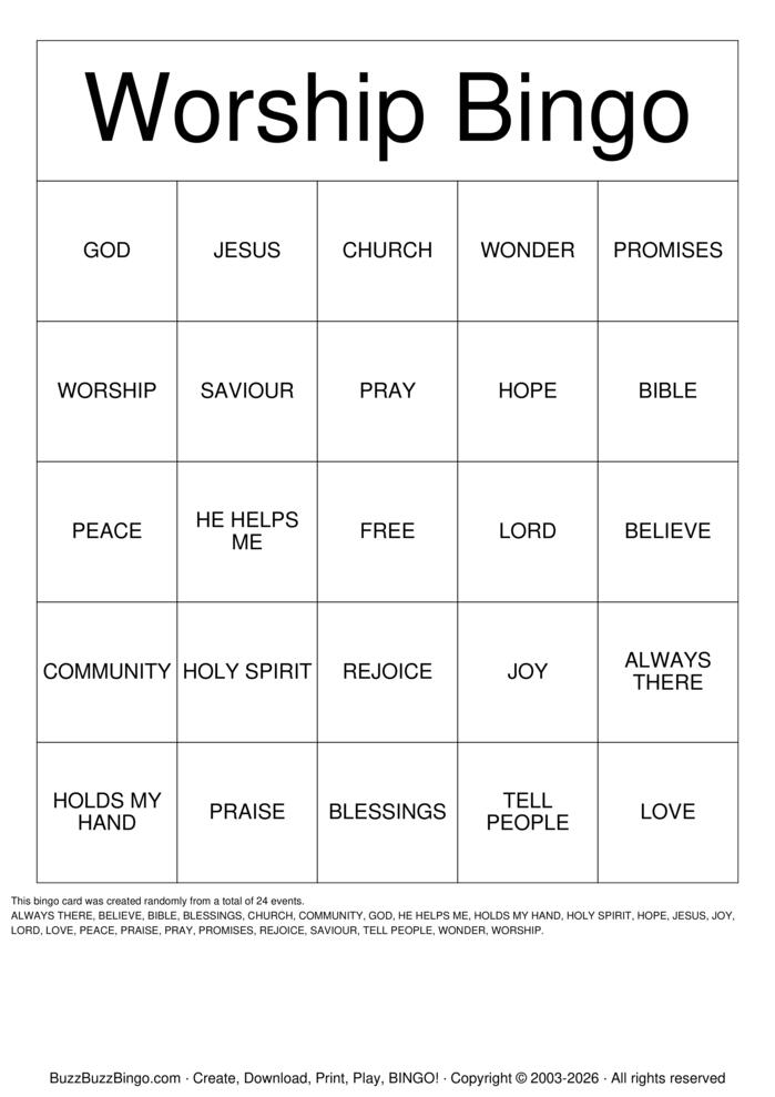 Download Free Children's church Bingo Cards Download Free Children's church Bingo Cards