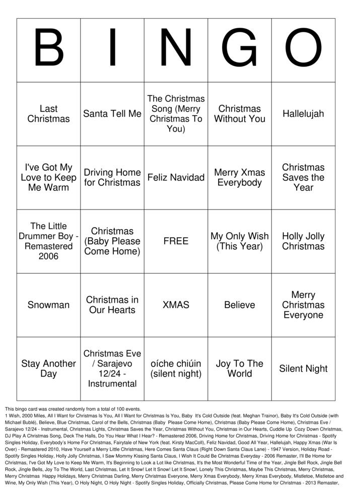 Download Free Christmas Songs Bingo Bingo Cards Download Free Christmas Songs Bingo Bingo Cards